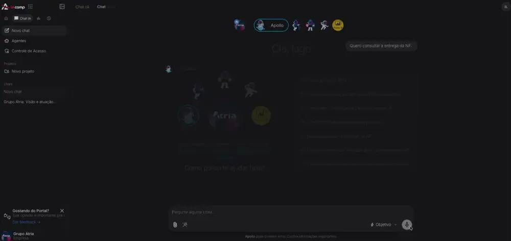 Expert Chat respondendo a uma consulta de entrega de nota fiscal
